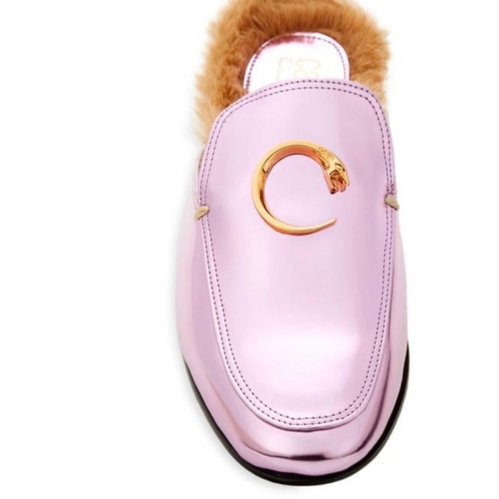 Roberto Cavalli Faux Fur Metallic Mules Pink - Picture 8 of 9